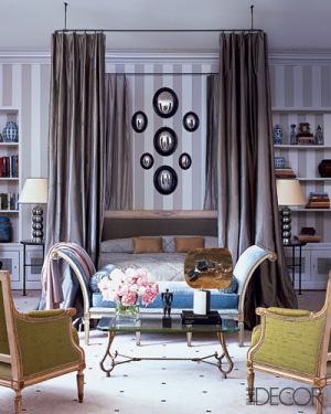 elle-decor-gray-stiped-wall-mirrors - decorating with stripes polka dots and pom poms - myLusciousLife.com.jpg